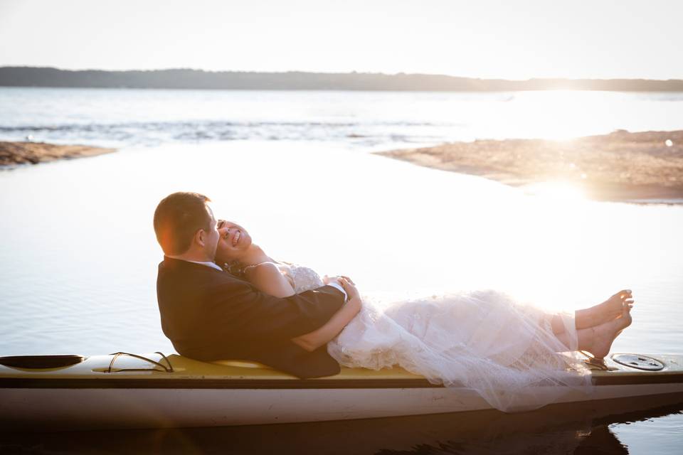 Newlyweds relax in kayak