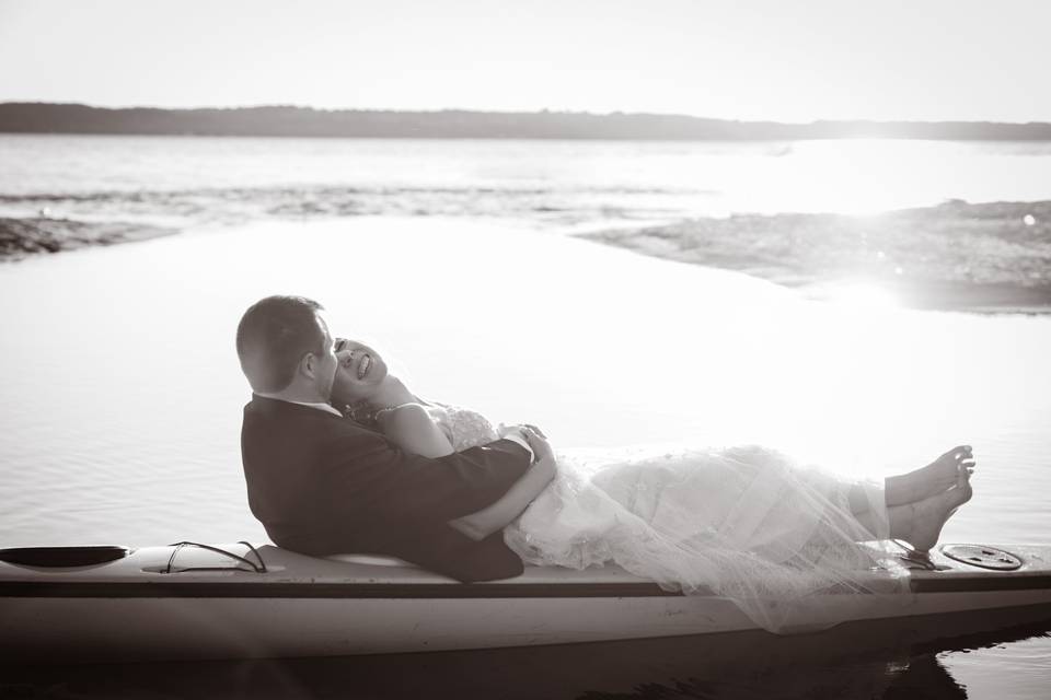 Newlyweds on a kayak