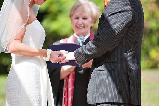 Couple exchanging rings