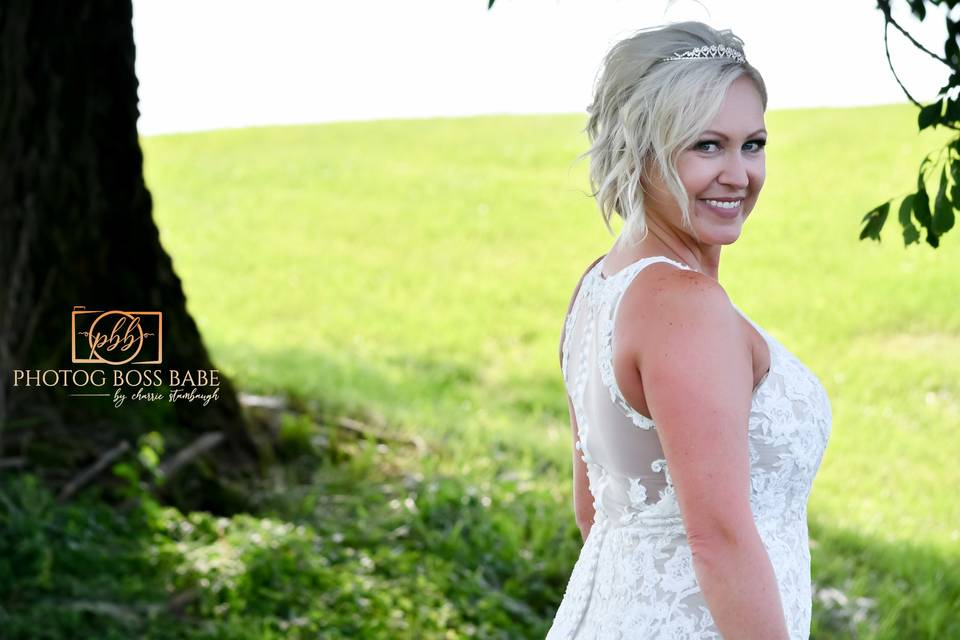 Walking toward her groom.