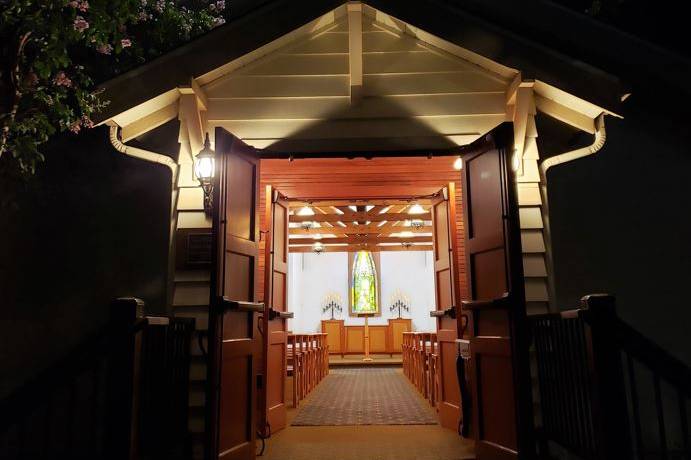 Chapel front at night