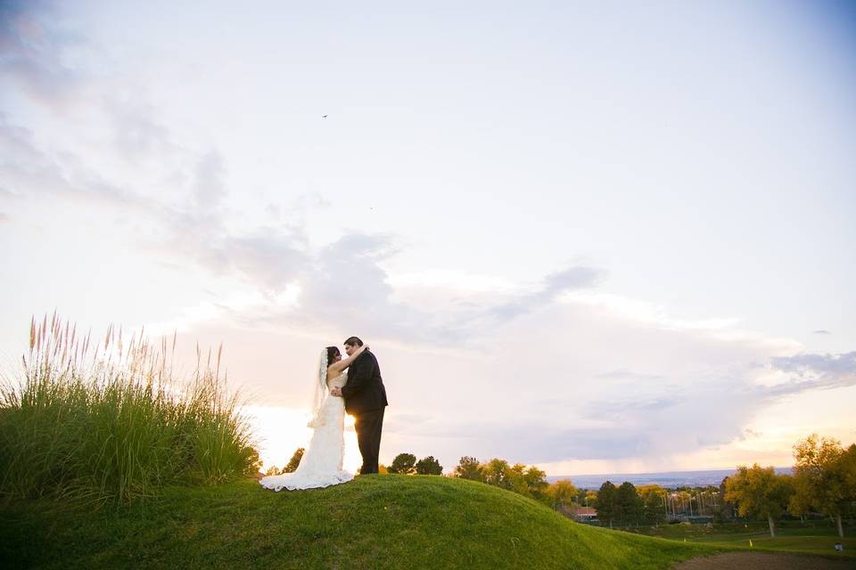 Couple posing on golf course