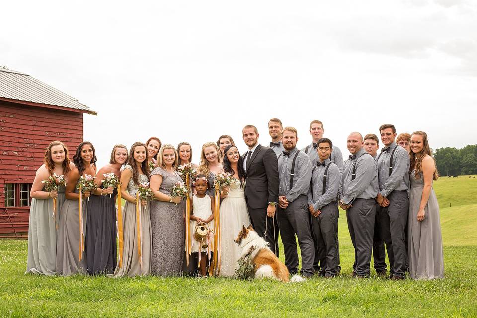 Couple and wedding attendants