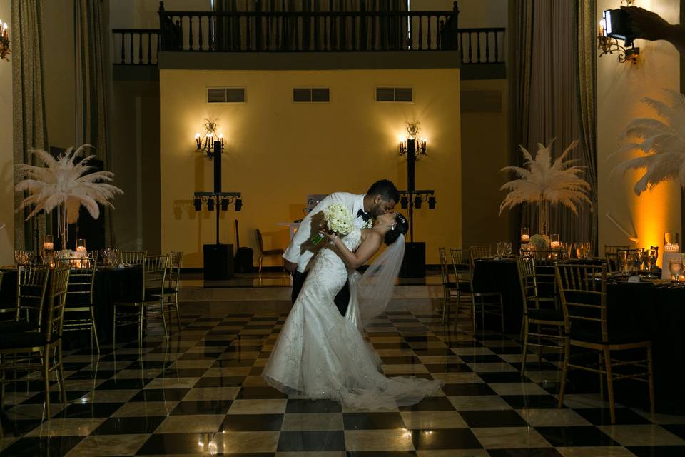 Bride and groom kissing
