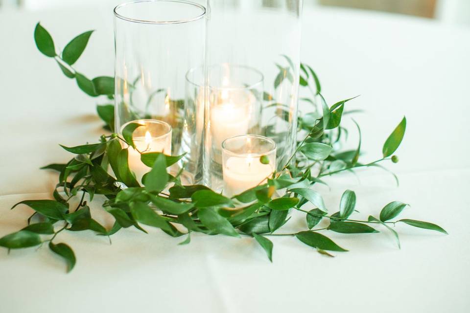 Greenery and candle centerpiece