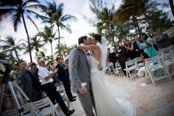 Photo of a bride and groom after they marry at the Gazebo of hte Ritz