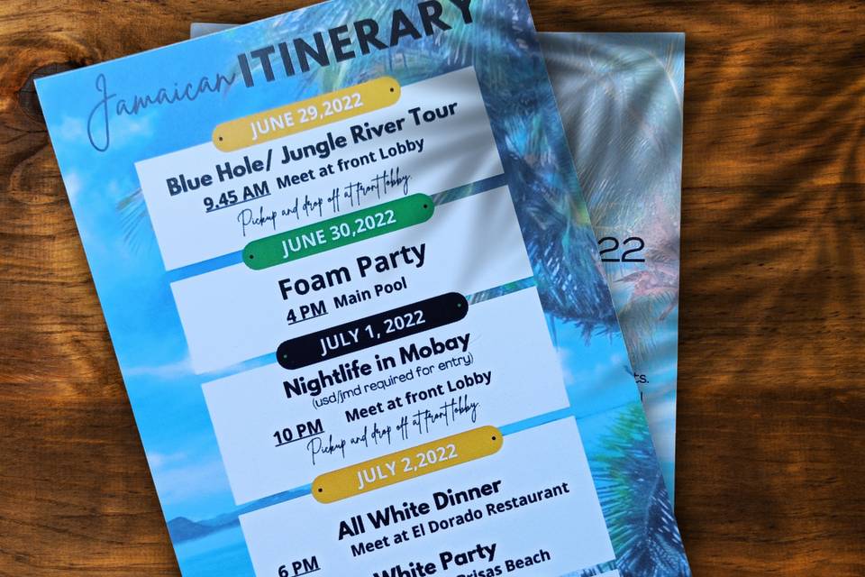 Printed Itinerary