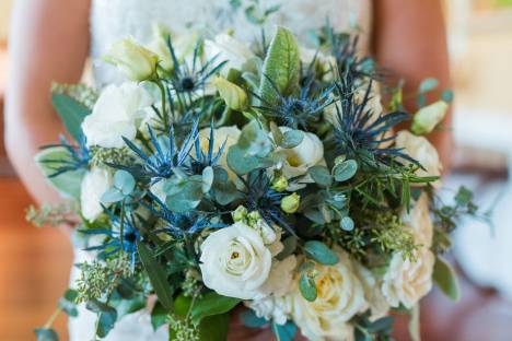 Blue and white bridal bouquet