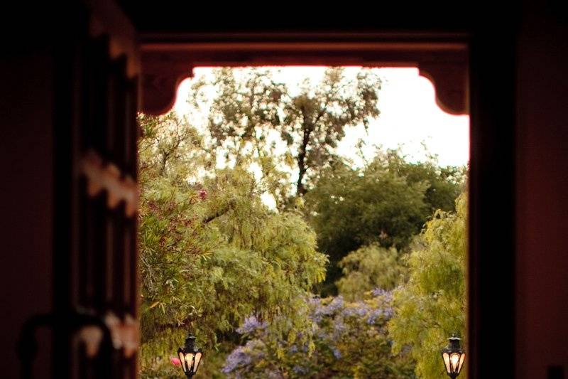 Looking out to the fountain from the main house.  Photo by Mike Larsen.