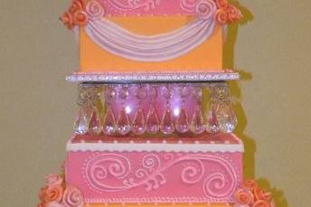 Weding cake, pink, orange, crystals, large cake, swags