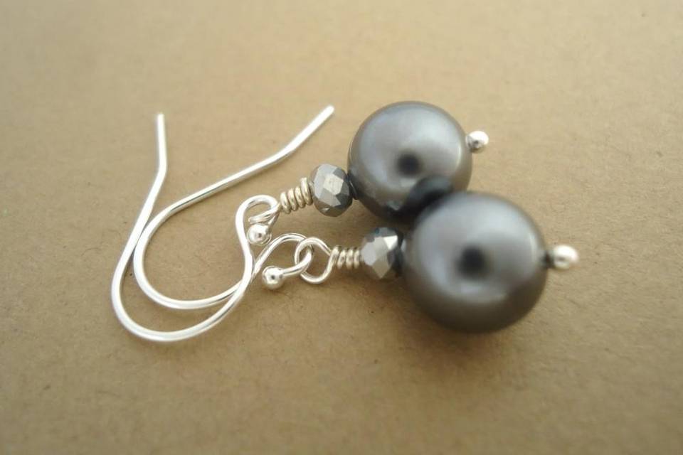 Sterling Silver Crystal Pearl Earrings for Brides, Bridesmaids, Flower Girls, Mother of Bride, Mother of Groom.
http://www.etsy.com/listing/196665331/dark-gray-earrings-silver-pearl-earrings