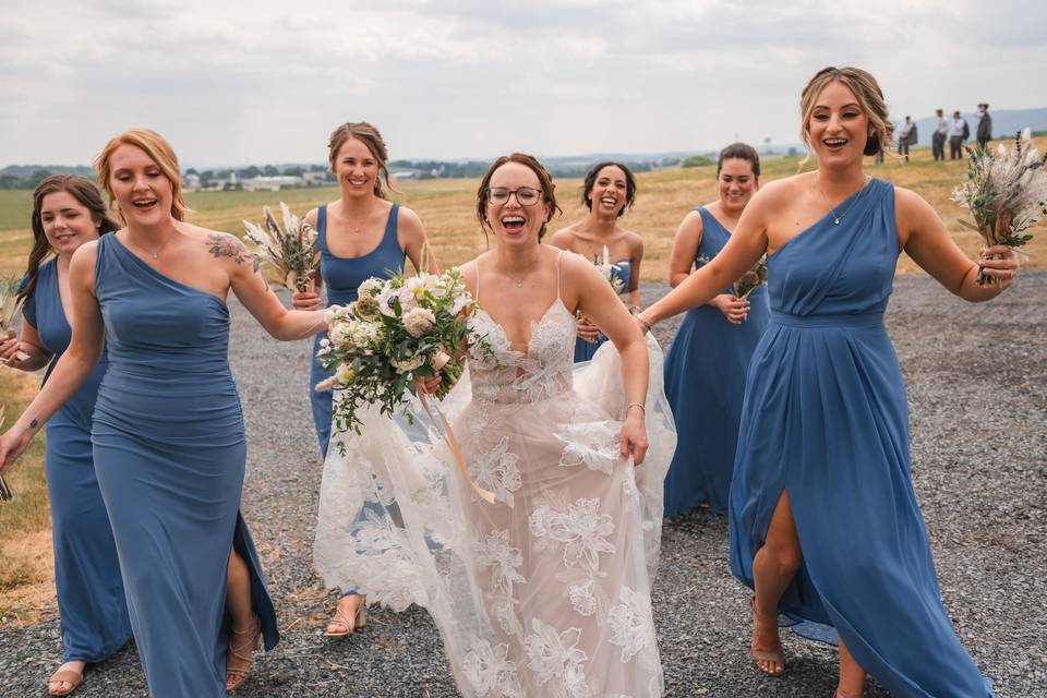 Bridal party laughter