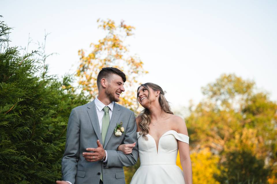 Bride and groom smiling