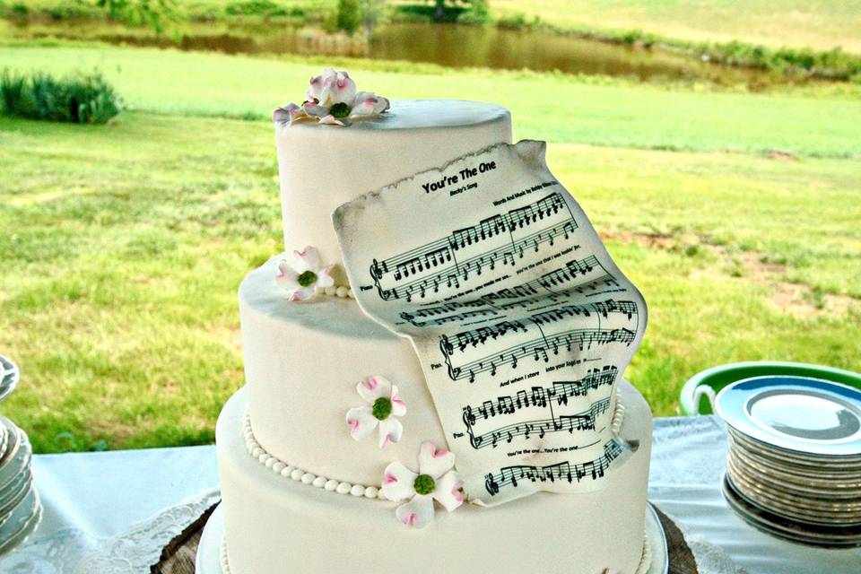 song written by groom for bride, incorporated into the cake design