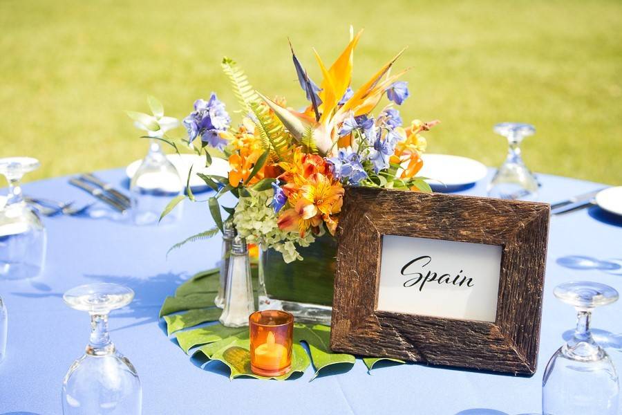 Table setup with flower centerpiece