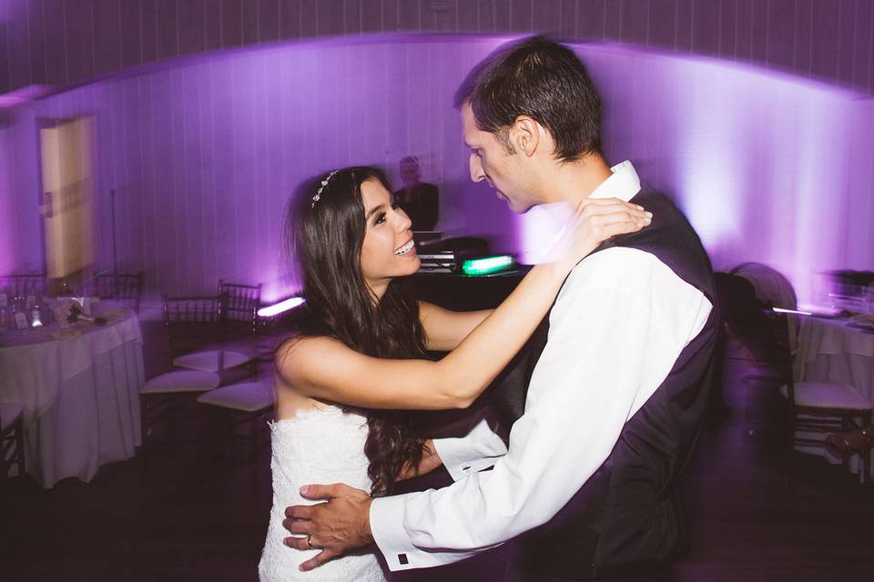 Bride and groom dancing