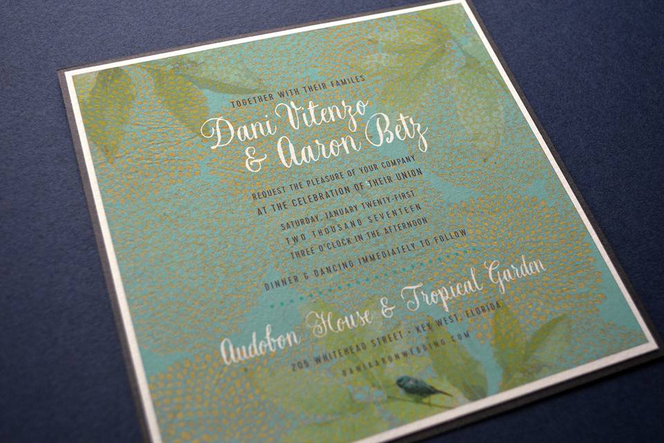 Rich, colorful and sophisticated layered wedding reception card