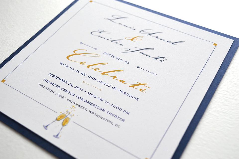 Sophisticated and fun wedding reception card