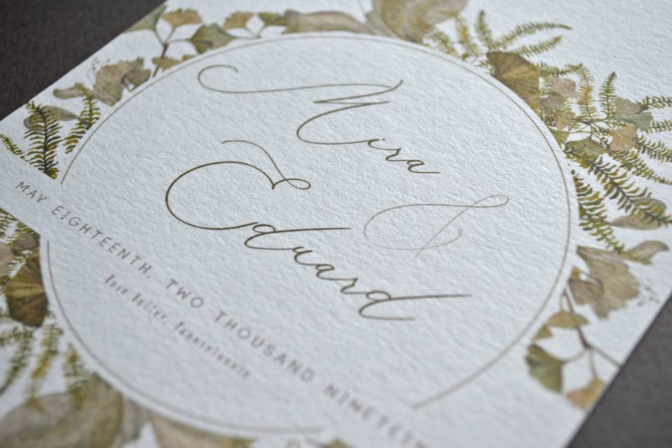 Romantic, elegant wedding invitation with flowing script