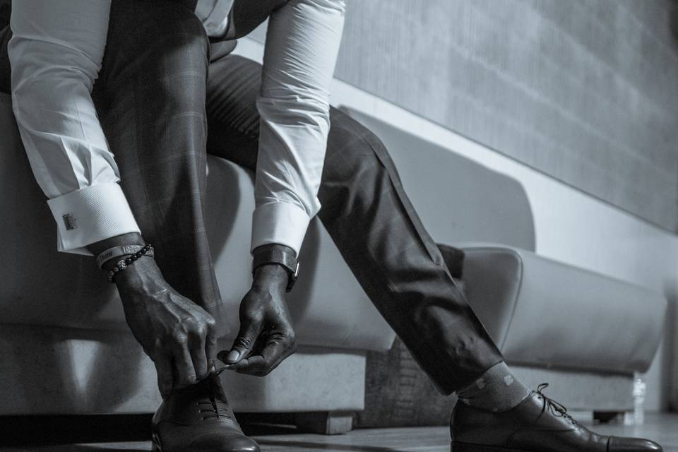 Handsome groom dressing room