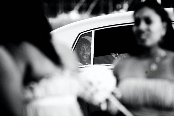 Bride inside the bridal car