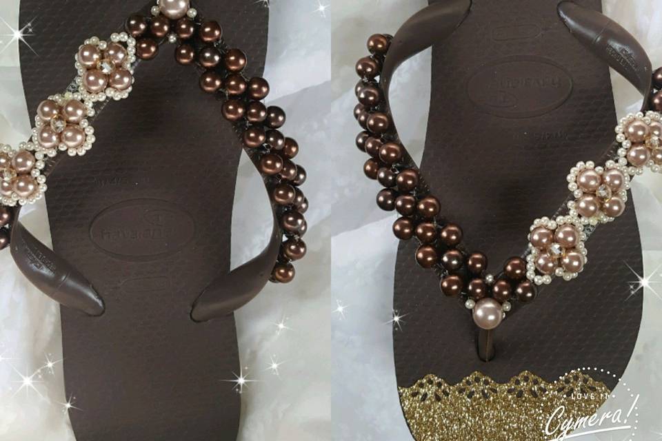 Havaianas brown custom made with beads and crystals