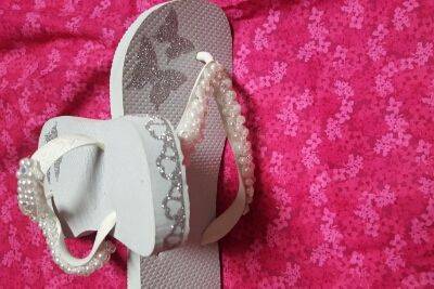 Havaianas white custom made with beads and crystals
