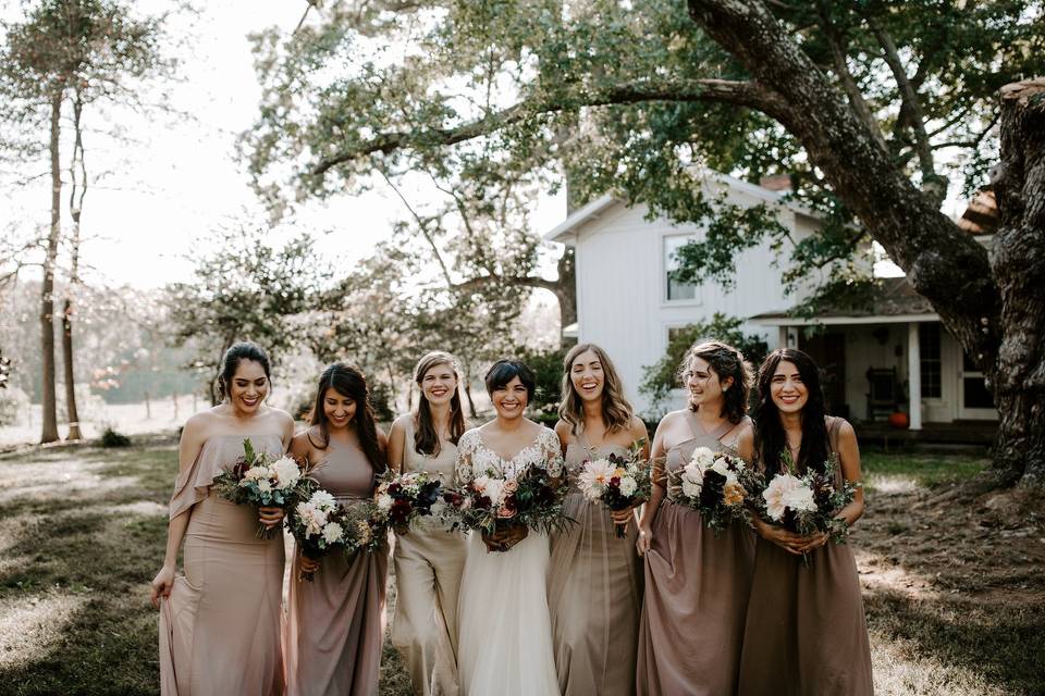 Bride with bridesmaids