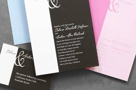 Trendsetting Wedding Invitations
AV820
Share a simple statement of your love with our exclusive bi-chrome wedding invitations in your choice of an array of colors.
Available in Multiple Colors
http://www.theamericanwedding.com/shopping/prod_detail/main.asp?pid=5353