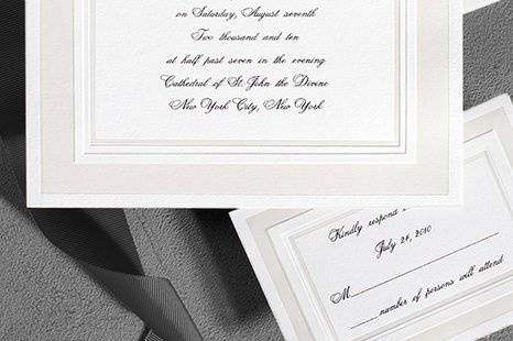 Ultimate Elegance Wedding Invitations
AV117
Elegant wedding invitations for traditionalists, a square single card with a wide pearl foil border.
http://www.theamericanwedding.com/shopping/prod_detail/main.asp-pid-363