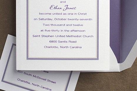 Color Kicked Classics Wedding Invitations
AV1235
These White invitations have been kicked up a notch with color! Your choice of border color is deeply embossed and accented with a pearl border. For a an extra touch, add a lined envelope to accent or match your border choice.
http://www.theamericanwedding.com/shopping/prod_detail/main.asp-pid-7254