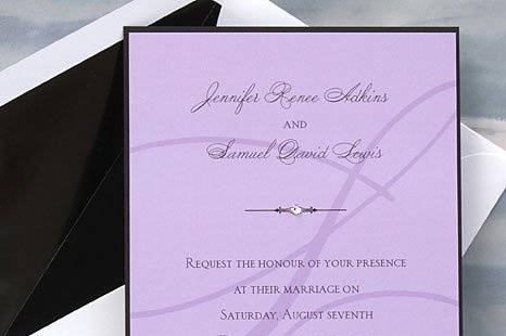Ravishing Wedding Invitations
AV1182
The groom's last name initial forms the backdrop for your words of invitation on a colorful single panel card. A Black backer adds a layer of sophistication, while a single crystal embellishment adds a touch of glamour to these stylish wedding invitations.
Available in Multiple Colors
http://www.theamericanwedding.com/shopping/prod_detail/main.asp?pid=7059