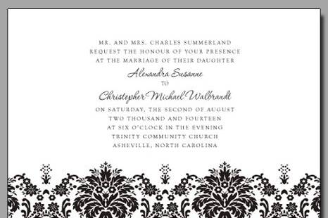 Ravishing Wedding Invitations
AV1180
The groom's last name initial forms the backdrop for your words of invitation on a colorful single panel card. A Black backer adds a layer of sophistication, while a single crystal embellishment adds a touch of glamour to these stylish wedding invitations.
Available in Multiple Colors
http://www.theamericanwedding.com/shopping/prod_detail/main.asp?pid=7059
