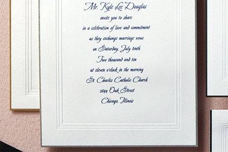 Color Kicked Classics Wedding Invitations
AV1227
These White invitations have been kicked up a notch with color! Your choice of border color is deeply embossed and accented with a pearl border. For a an extra touch, add a lined envelope to accent or match your border choice.
http://www.theamericanwedding.com/shopping/prod_detail/main.asp-pid-7254