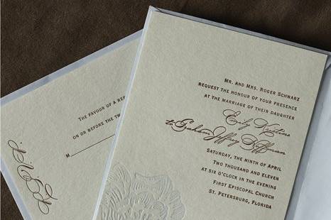 Social Graces Wedding Invitations
AV141
The traditional, socially correct wedding requires invitations that follow suit. These classics frame your message in triple bevel panels on this classic wedding invitation.
http://www.theamericanwedding.com/shopping/prod_detail/main.asp-pid-353