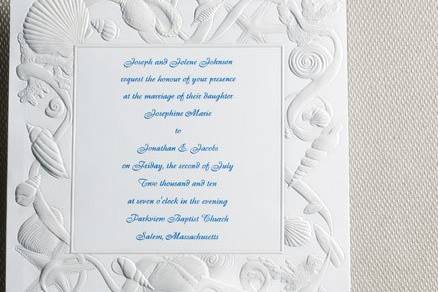 Recycled Elegance Wedding Invitations
AV1401
Show your respect for the environment with this White vellum post-consumer waste single panel invitation. An elegant single border is embossed on the medium-weight card.
http://www.theamericanwedding.com/shopping/prod_detail/main.asp-pid-7752