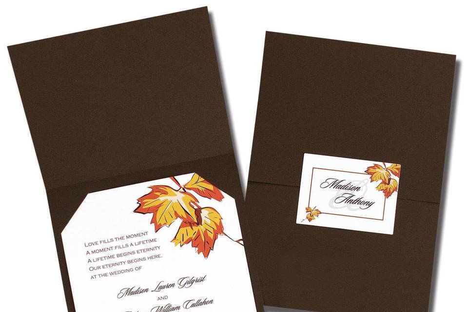 Flourished Double Hearts AV1600
Two hearts in a flourish design becomes a romantic backdrop for your words of invitation. We’ve added a Black satin ribbon and a shiny Black backer to give this invitation an extra touch of elegance..