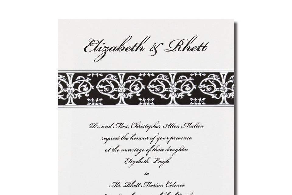 Forever Love AV135
A pearl scroll and leaf border frames your wedding message. This elegant wedding invitation is the perfect choice for a simple yet beautiful look.