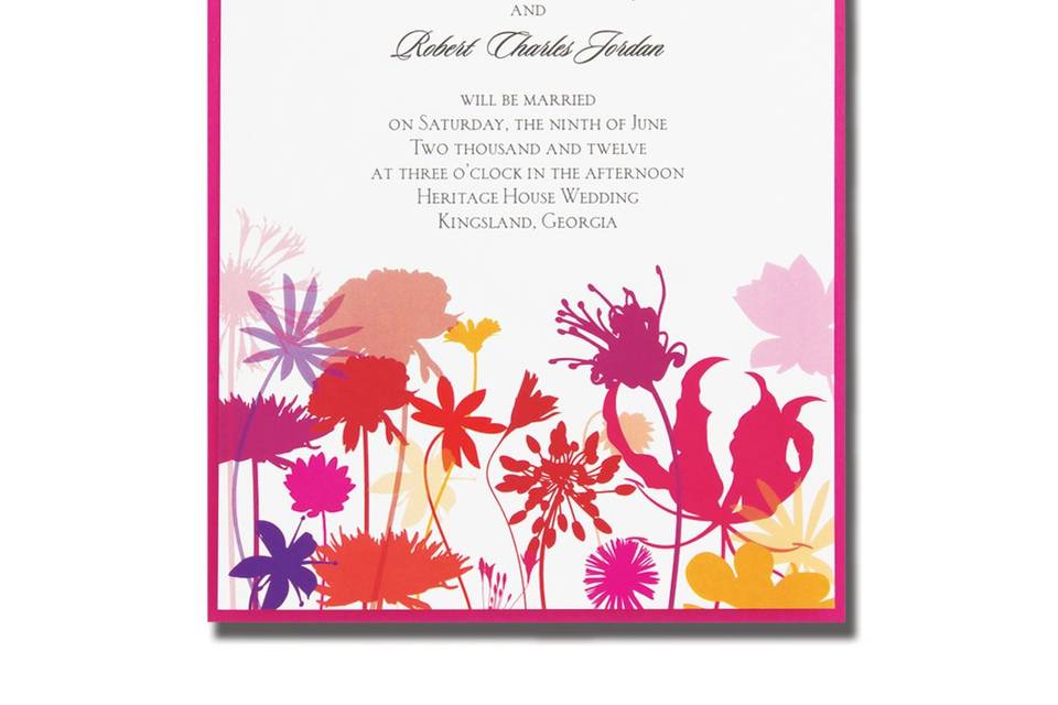 Two Tone Purple AV1356
An elegant floral design in the upper right corner of this two-tone purple invitation is perfect for the modern couple.