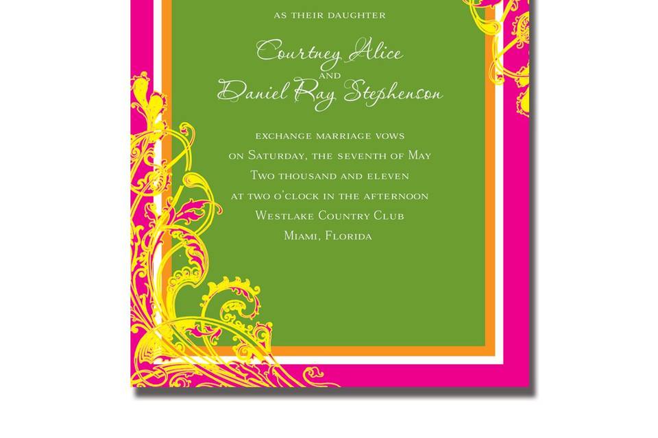 Classic Monogram AV1464
Your monogram becomes part of the invitation design on these colorful cards. Available in 4 colors, this invitation is perfect for the modern couple.