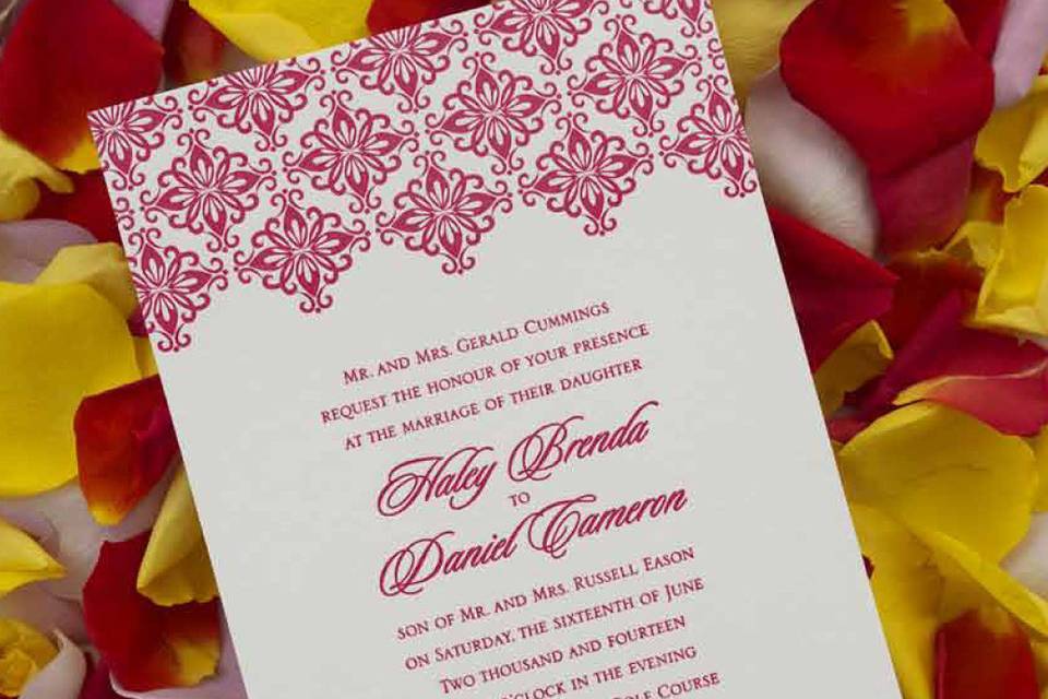 Promenade Letterpress Wedding Invitations.
Super chic and super affordable!
$269 for 100 invites!
http://www.theamericanwedding.com/promenade-letterpress-wedding-invitations.html