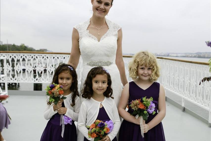 Bride and the flower girls