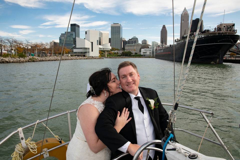 The happy couple sailing