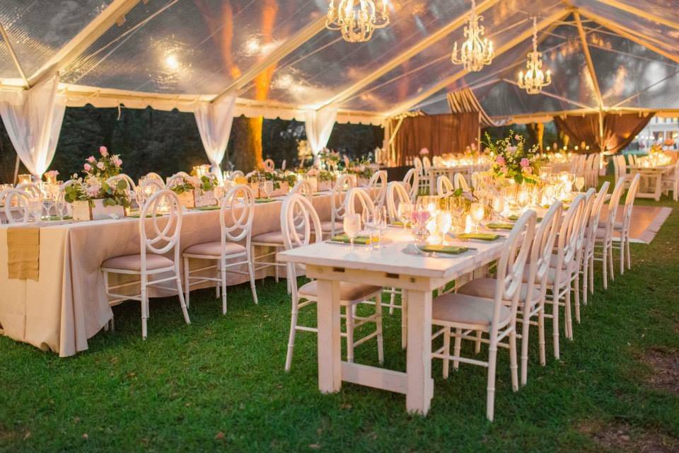 Reception tent lighting and setup