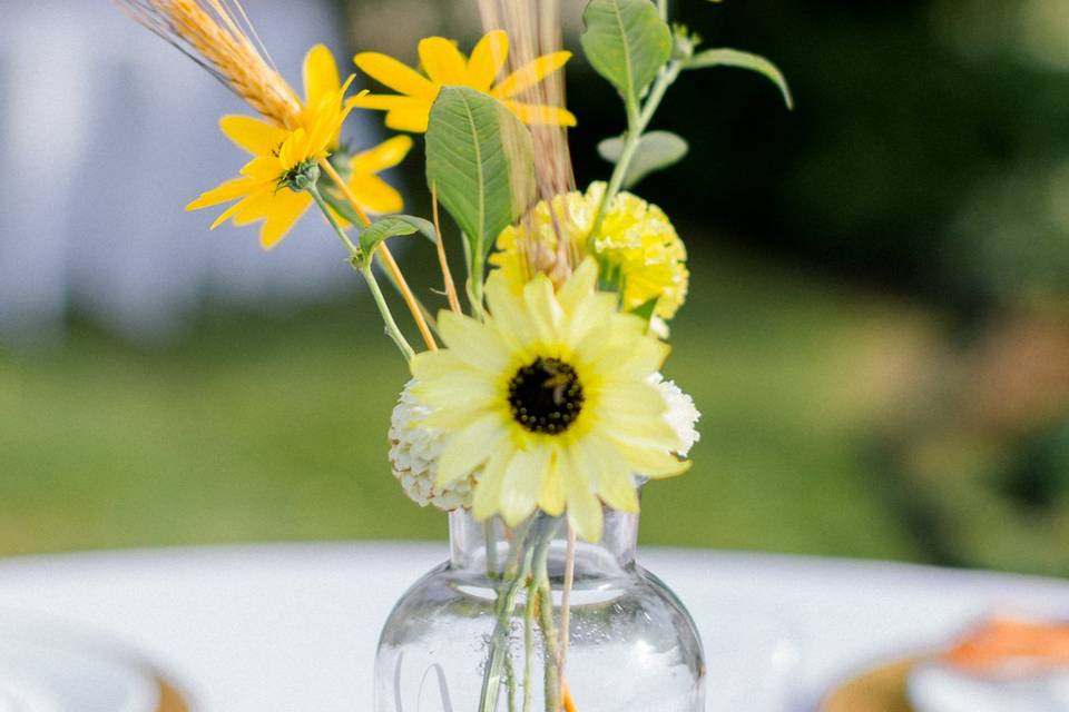 Backyard wedding centerpiece.