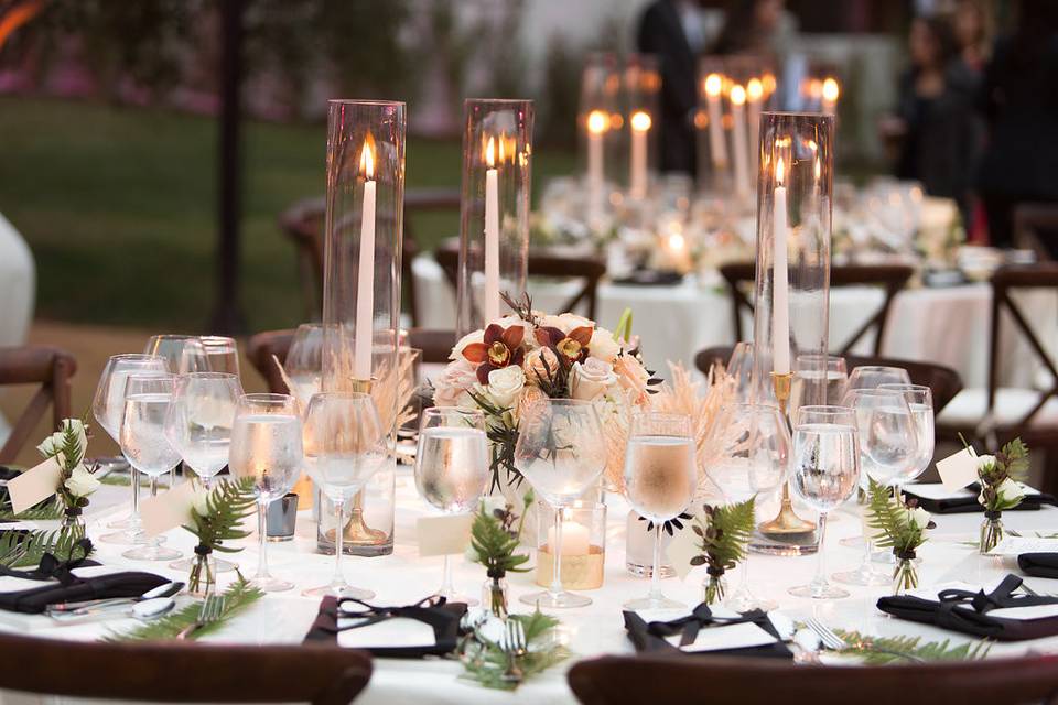 Table setup with centerpieces