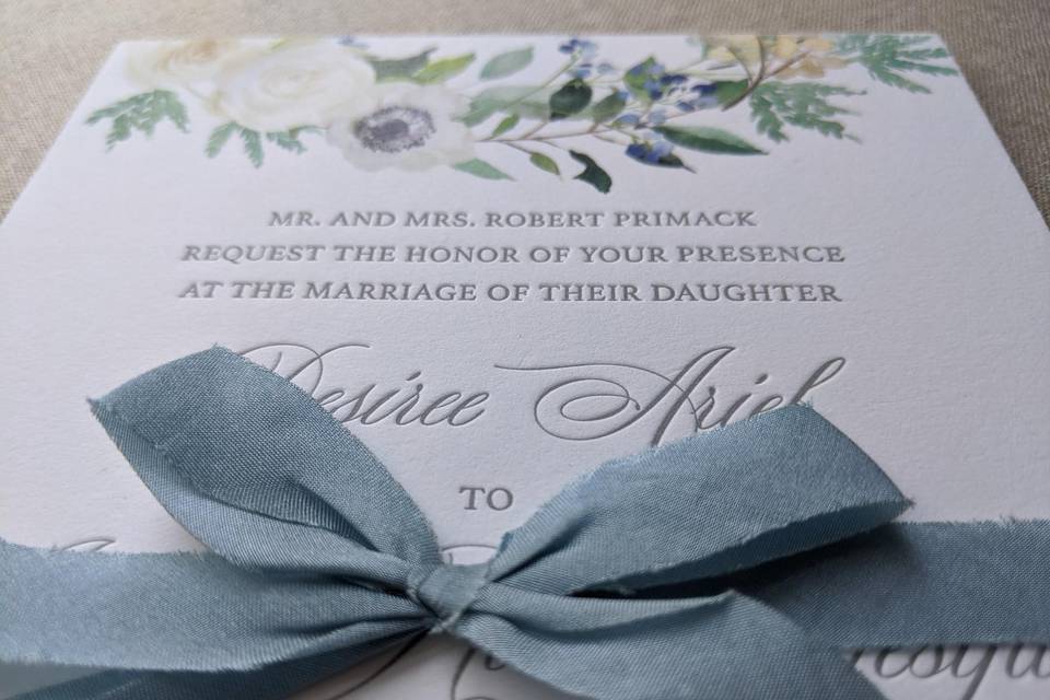 Floral invitation with bow