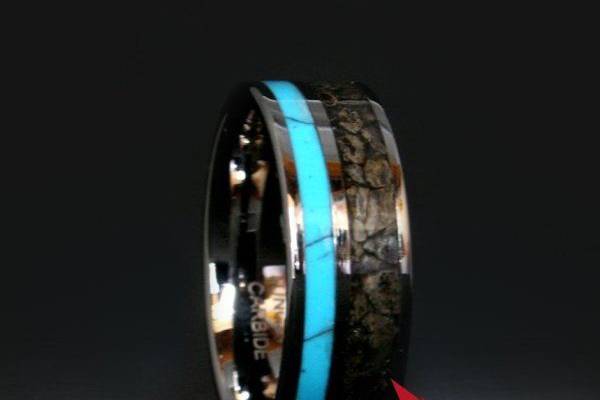 Turquoise Rex - T-Rex Fossil & Turquoise Ring - Wedding Band