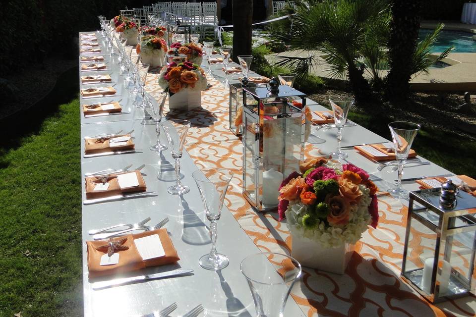 Long table setup with centerpiece