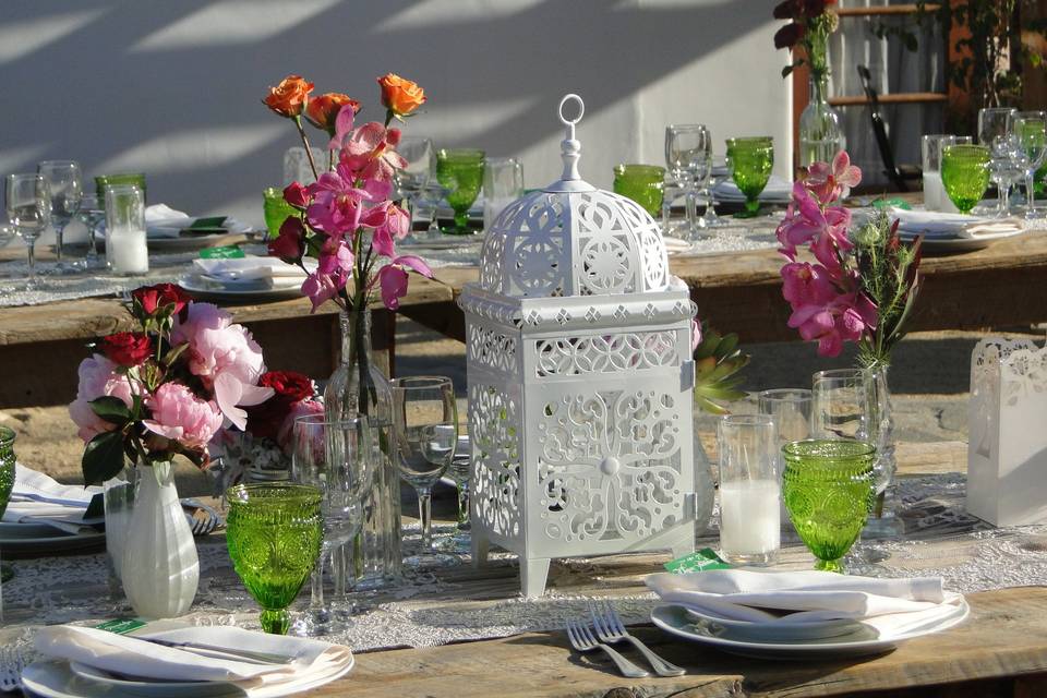 Rustic table setup with centerpiece